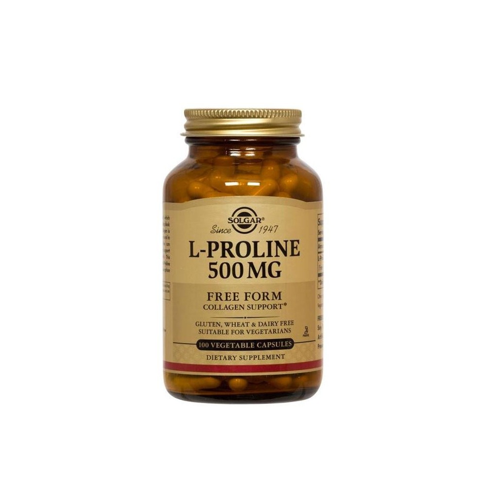 L-Prolina 500 mg de Solgar  012276 Articulaciones, Huesos, Tendones y Musculos, componen el Aparato Locomotor salud.bio