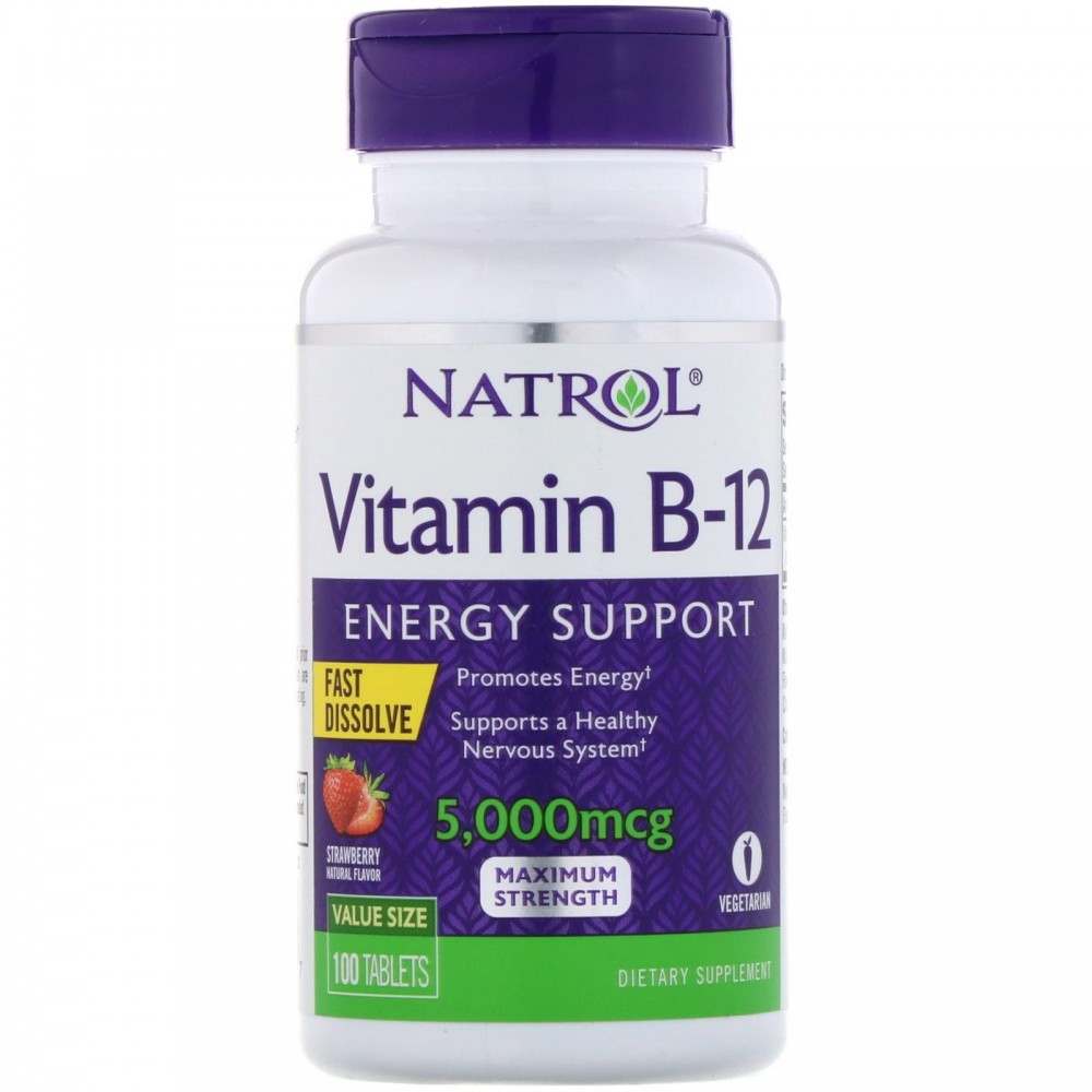 Vitamin B-12, Fast Dissolve, Maximum Strength, Strawberry, 5,000 mcg, 100 Tablets de Natrol Natrol NTL-06672 Vitaminas y Mine...