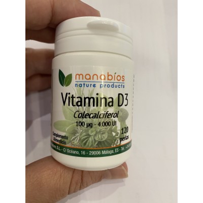 Vitamina D3 Colecalciferol 100mmc 4.000 UI de Manabios Manabios 111677 Vitamina A y D salud.bio