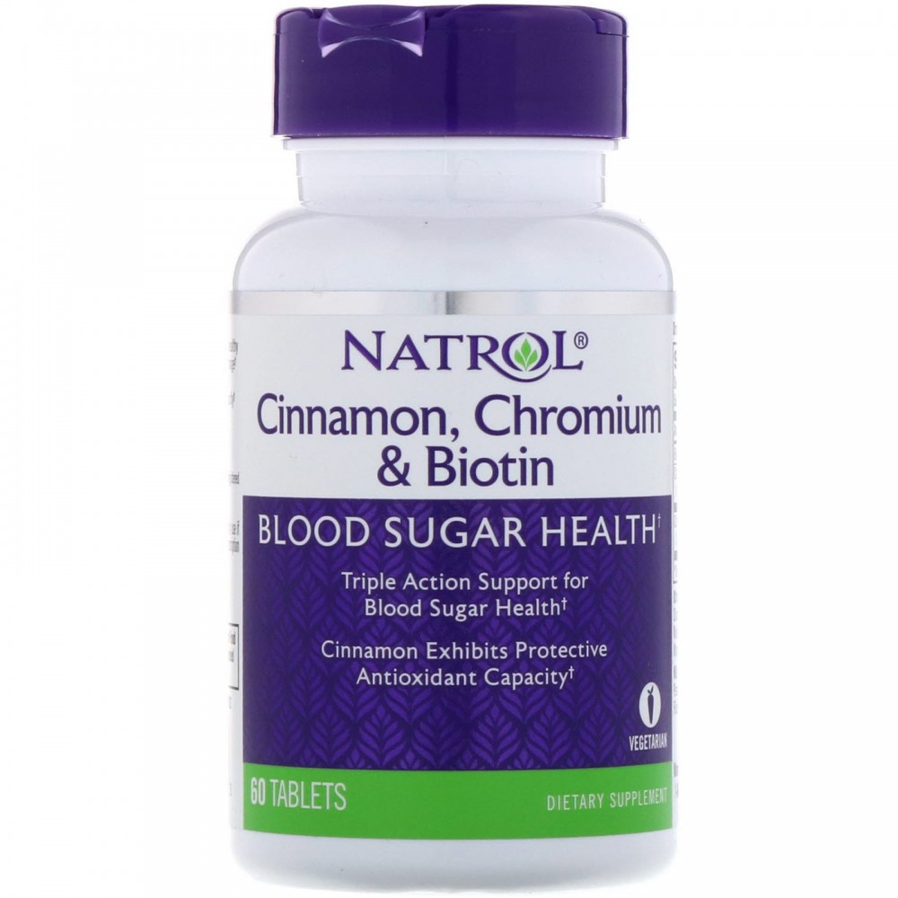Canela, cromo y biotina, 60 comprimidos de Natrol Nature's Bounty NTL-04898 Ayuda Glucemia y Diabetes salud.bio