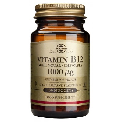 Vitamina B12 1.000 μg (1.000 mcg) Cianocobalamina masticable de Solgar SOLGAR  Inicio salud.bio