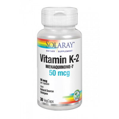 Vitamina K2 (Menaquinone-7)-30 VegCaps. Apto para veganos de Solaray SOLARAY 36153 Articulaciones, Huesos, Tendones y Musculo...