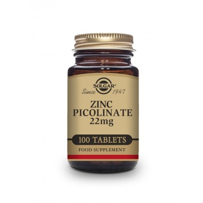 Picolinato de Zinc 22 mg 100 tabletas de Solgar SOLGAR SOL-03725 Sistema inmunitario salud.bio