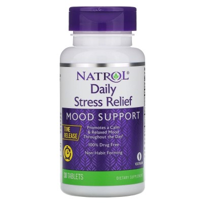 Alivio diario para el estrés, liberación prolongada, 30 comprimidos de Natrol Natrol NTL-07381 Estados emocionales, ansiedad,...