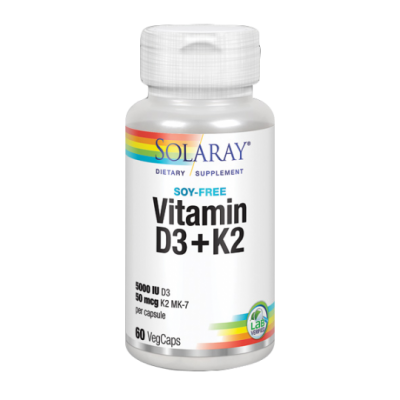 Vitaminas D3 & K2 (Menaquinone-7) 30 VegCaps. de Solaray SOLARAY 38584 Articulaciones, Huesos, Tendones y Musculos, componen ...