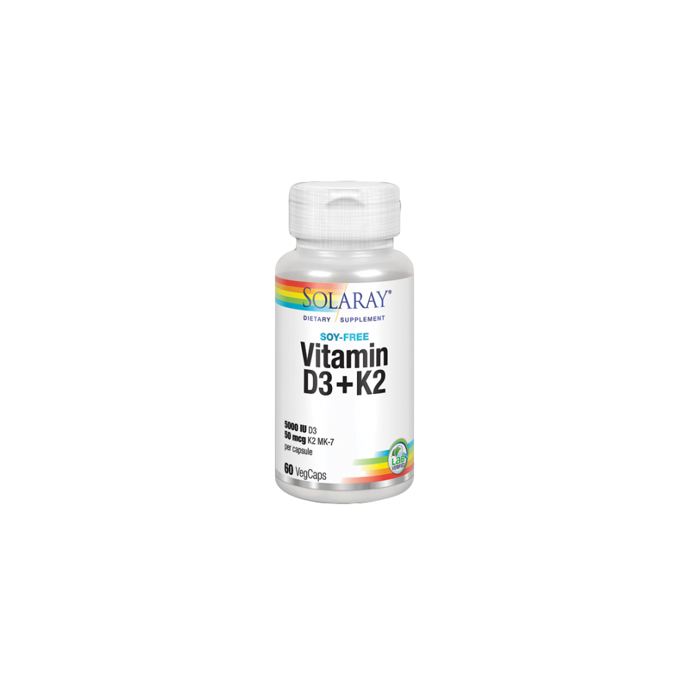 Vitaminas D3 & K2 (Menaquinone-7) 30 VegCaps. de Solaray SOLARAY 38584 Articulaciones, Huesos, Tendones y Musculos, componen ...
