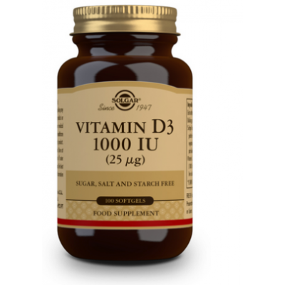 Vitamina D3 1000 UI (25 μg) (Aceite de Hígado de Pescado y Colecalciferol) - 100 cápsulas blandas de Solgar SOLGAR 3340 Vitam...