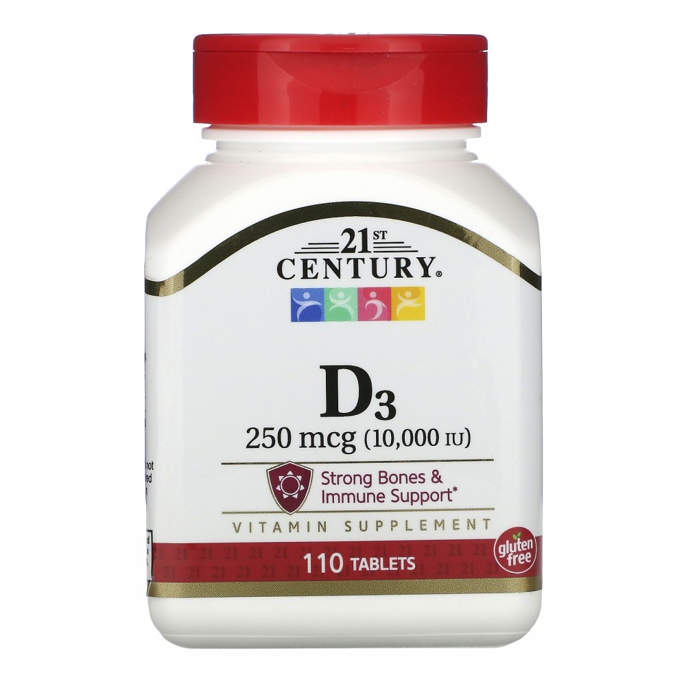 Vitamina D3, 250 mcg (10.000 UI), 110 comprimidos de 21st Century 21ST Century HealthCare CEN-27504 Vitaminas y Minerales sal...