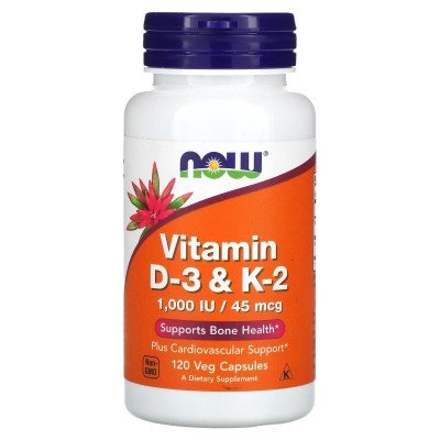 Vitamina D3 y vitamina K2, 120 cápsulas vegetales de Now Foods now suplementos NOW-00369 Vitamina A y D salud.bio