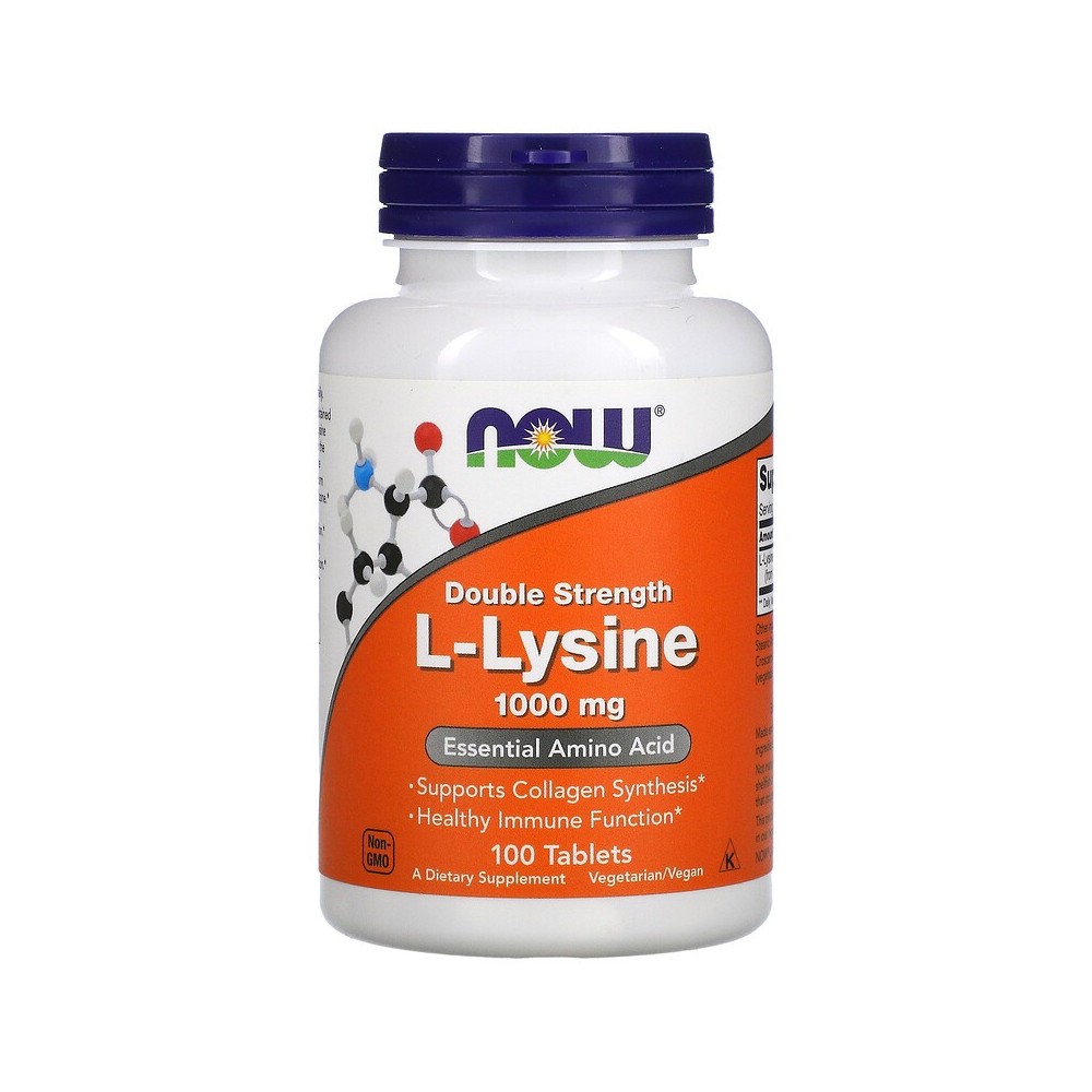 L-lisina de doble concentración, 1000 mg, 100 comprimidos de Now Foods now suplementos NOW-00113 Aminoácidos salud.bio
