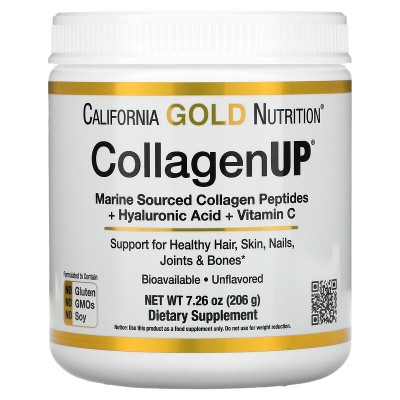 CollagenUP, Colágeno marino hidrolizado con ácido hialurónico y vitamina C, Sin sabor, 206 g de California Gold Nutrition Cal...