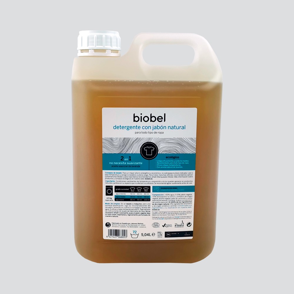 Detergente ecológico 5L de Biobel Biobel 8421427068053 LIMPIEZA EFICAZ, SOSTENIBLE Y SALUDABLE salud.bio