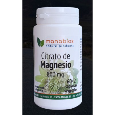 Citrato de Magnesio 800mg 60+2 cápsulas de Manabios Manabios 111446 Suplementos Minerales  salud.bio