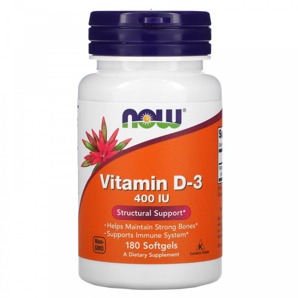 Vitamina D3, 400 IU, 180 cápsulas de gel de NOW Foods now suplementos NOW-00364 Vitamina A y D salud.bio