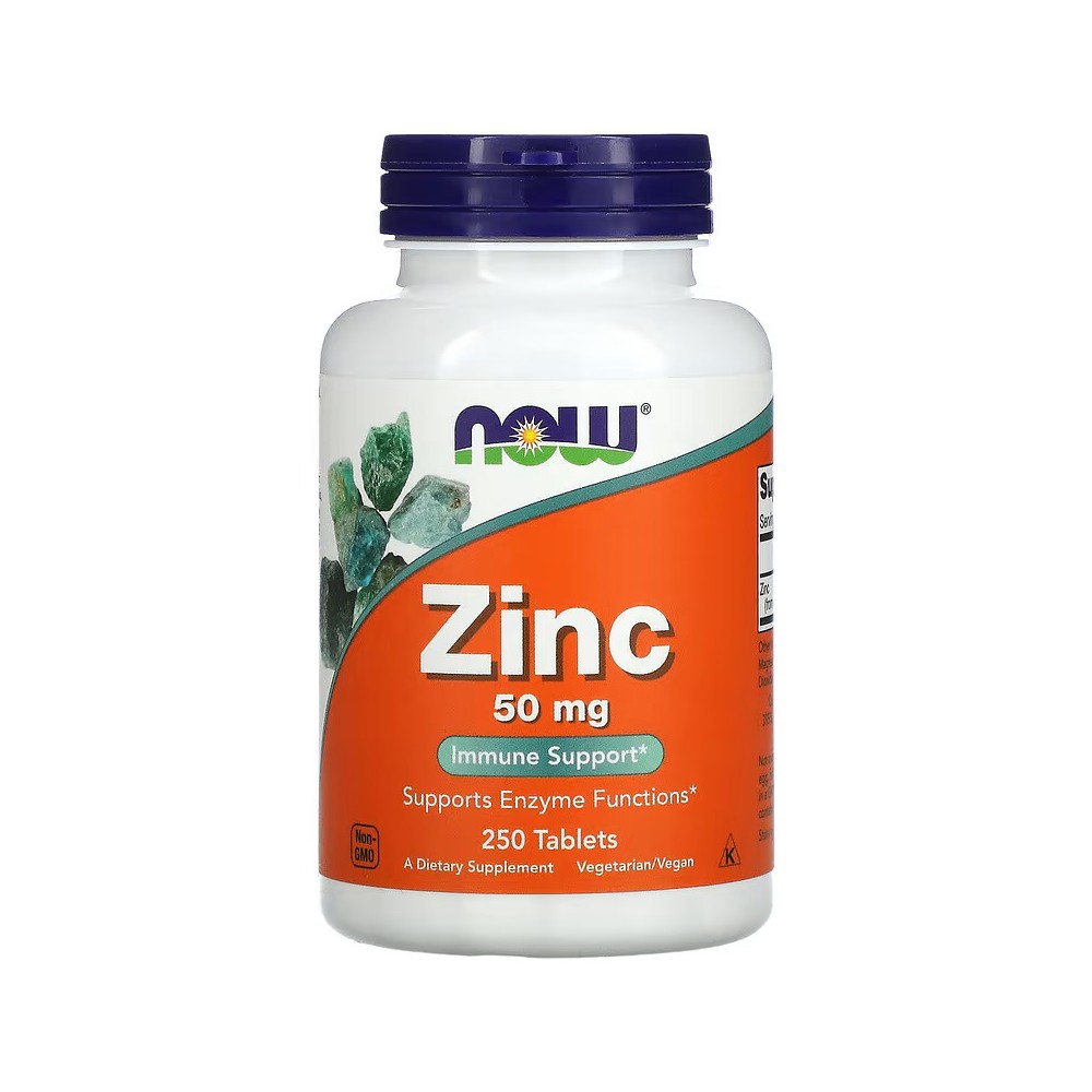 Zinc 50mg, 250 Comprimidos de Now Foods now suplementos NOW-01522 Sistema inmunitario salud.bio