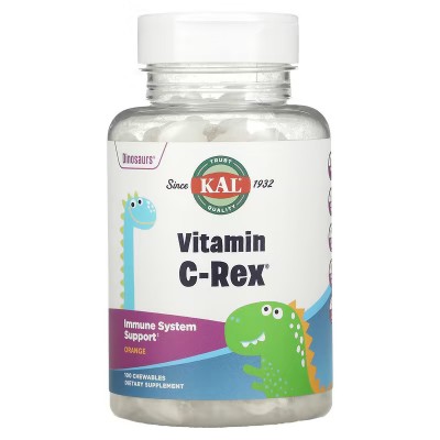 Dinosaurios, Vitamina C-Rex, Naranja, 100 comprimidos masticables de KAL SOLARAY CAL-56410 Vitamina C salud.bio