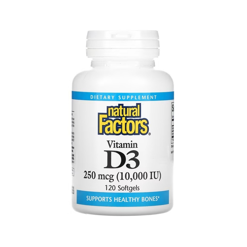 Vitamina D3, 250 mcg (10,000 IU), 120 perlas de Natural Factors Natural Factors NFS-01064 Vitamina A y D salud.bio