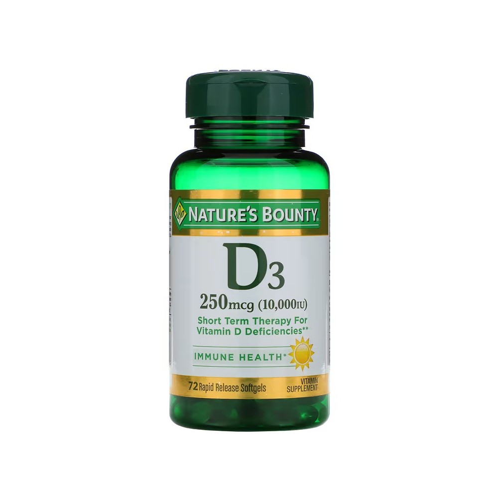 Vitamina D3, 250 mcg (10 000 UI), 72 Perlas de rápida liberación de Nature's Bounty Natural Factors NRT-35873 Vitamina A y D ...