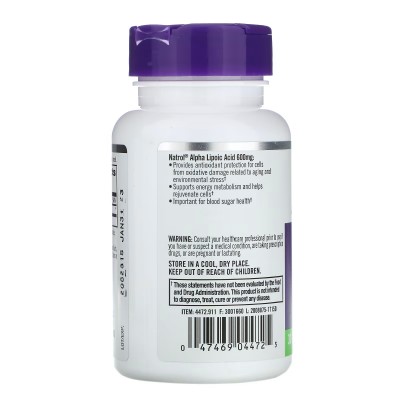 Ácido Alfa Lipoico 600mg 30 Cápsulas de Natrol Natrol NTL-04472 Antioxidantes salud.bio