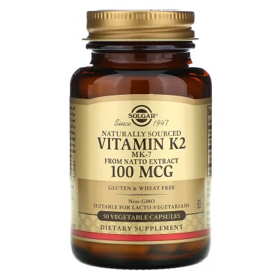 Vitamina K2 de origen natural, 100 mcg, 50 cápsulas vegetales de Solgar SOLGAR SOL-03603 Articulaciones, Huesos, Tendones y M...