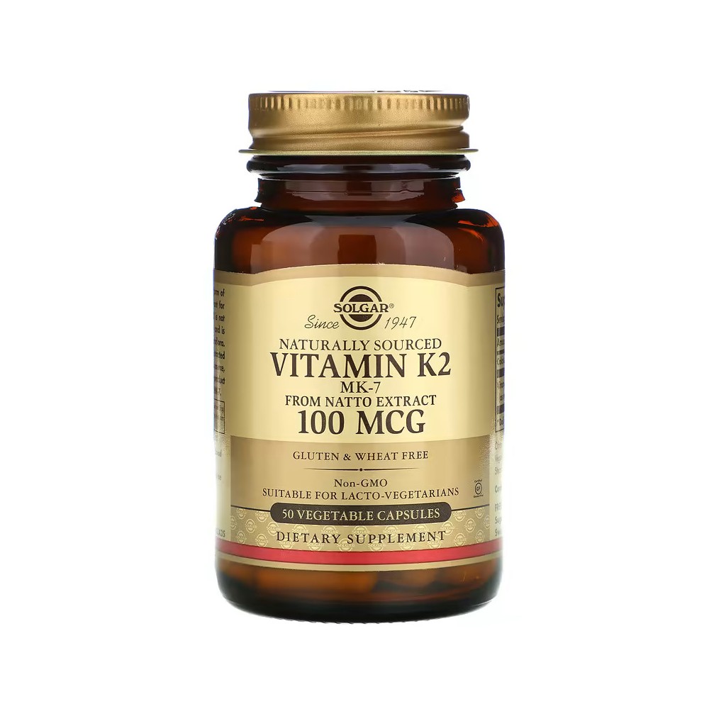 Vitamina K2 de origen natural, 100 mcg, 50 cápsulas vegetales de Solgar SOLGAR SOL-03603 Articulaciones, Huesos, Tendones y M...