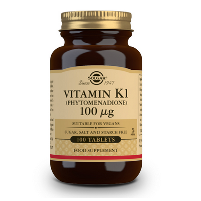 Vitamina K1 (Fitomenadiona) 100 μg (mcg), 100 Comprimidos de Solgar SOLGAR SOL-03600 Articulaciones, Huesos, Tendones y Muscu...