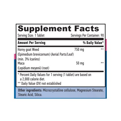 Horny Goat Weed Extract 750 mg + MACA - 90 Tabs. de Haya labs Haya Labs LLC 17079 Libido hombre y mujer salud.bio