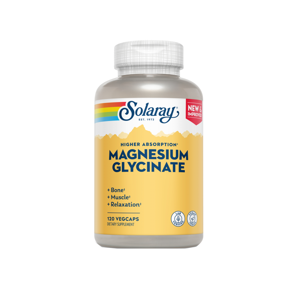Magnesium Glycitane mejorado 120 VegCaps. Sin gluten Apto para veganos de Solaray SOLARAY SM-54901 Articulaciones, Huesos, Te...