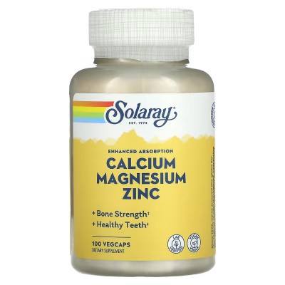 Calcio, magnesio y zinc, 100 cápsulas vegetales de Solaray SOLARAY SM-4560 Articulaciones, Huesos, Tendones y Musculos, compo...