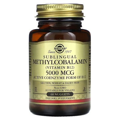 Metilcobalamina 5000mcg 60Comp Masticables B12 de solgar SOLGAR SOL-01959 Vitamina B salud.bio