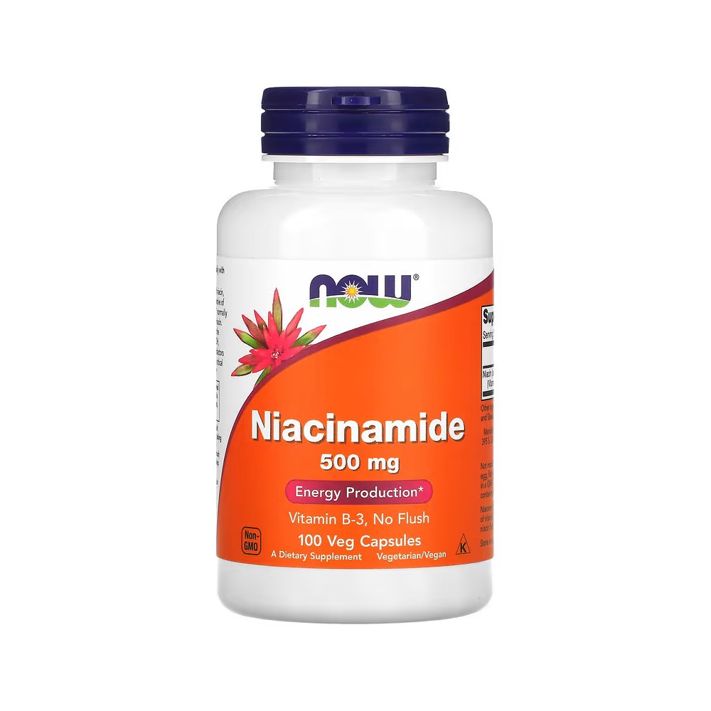 Niacinamida (vitamina B3) Niacin, 500mg, 100 cápsulas vegetales de NOW Foods now suplementos NOW-00478 Vitamina B salud.bio