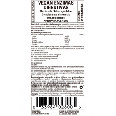 Enzimas Digestivas Vegan 50 comprimidos de Solgar SOLGAR SOL-0143 Ayudas aparato Digestivo salud.bio