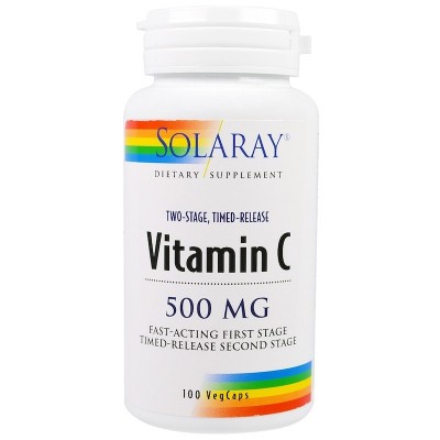 Vitamina C, 500 mg, (Rose Hips, Acerola Cherry) 100 cápsulas vegetarianas de Solaray SOLARAY SOR-04400 Vitamina C salud.bio