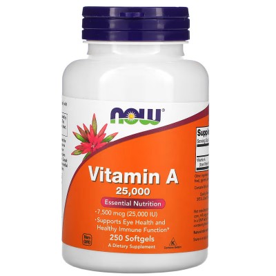 Vitamina A, 25.000 UI, 250 cápsulas blandas de NOW Foods now suplementos NOW-00342 Vitamina A y D salud.bio