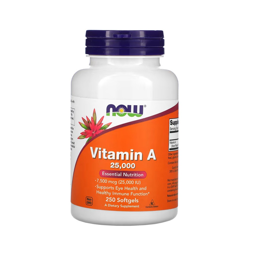 Vitamina A, 25.000 UI, 250 cápsulas blandas de NOW Foods now suplementos NOW-00342 Vitamina A y D salud.bio