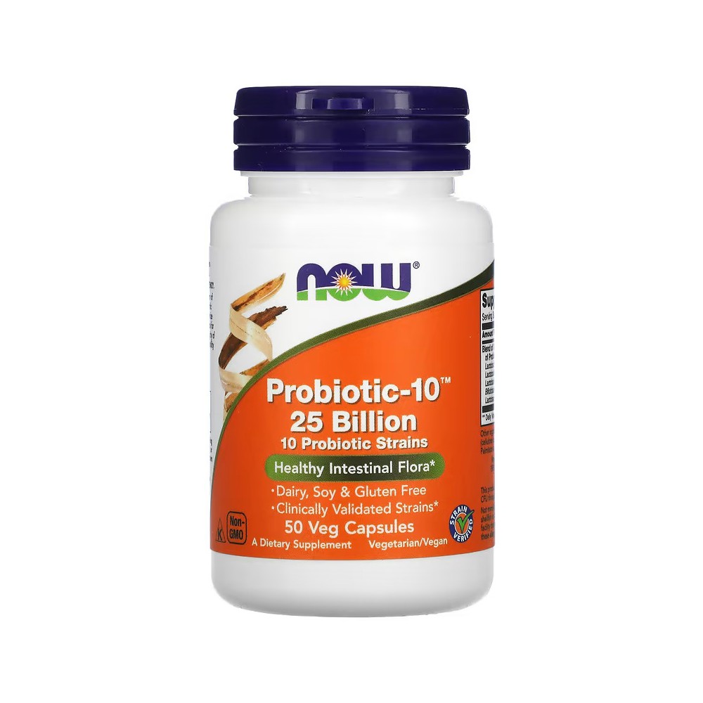 Probiotic-10, 25.000 millones, 50 cápsulas vegetales de NOW Foods now suplementos NOW-02926 Ayudas aparato Digestivo salud.bio