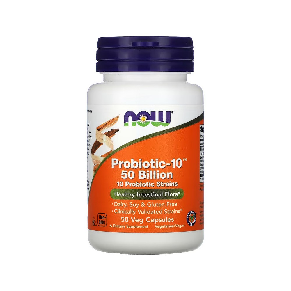 Probiotic-10, 50.000 millones, 50 cápsulas vegetales de NOW Foods now suplementos NOW-02928 Ayudas aparato Digestivo salud.bio