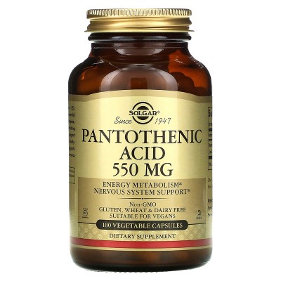 Ácido Pantoténico (Vitamina B5) 550mg 100 Cápsulas Vegetales de Solgar SOLGAR SOL-02171 Vitamina B salud.bio