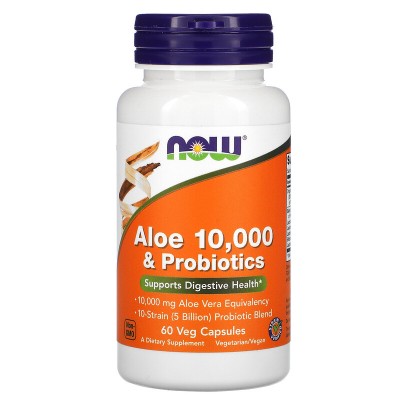 Aloe 10.000 y probióticos, 60 comprimidos vegetarianos de NOW Foods now suplementos NOW-03029 Ayudas aparato Digestivo salud.bio