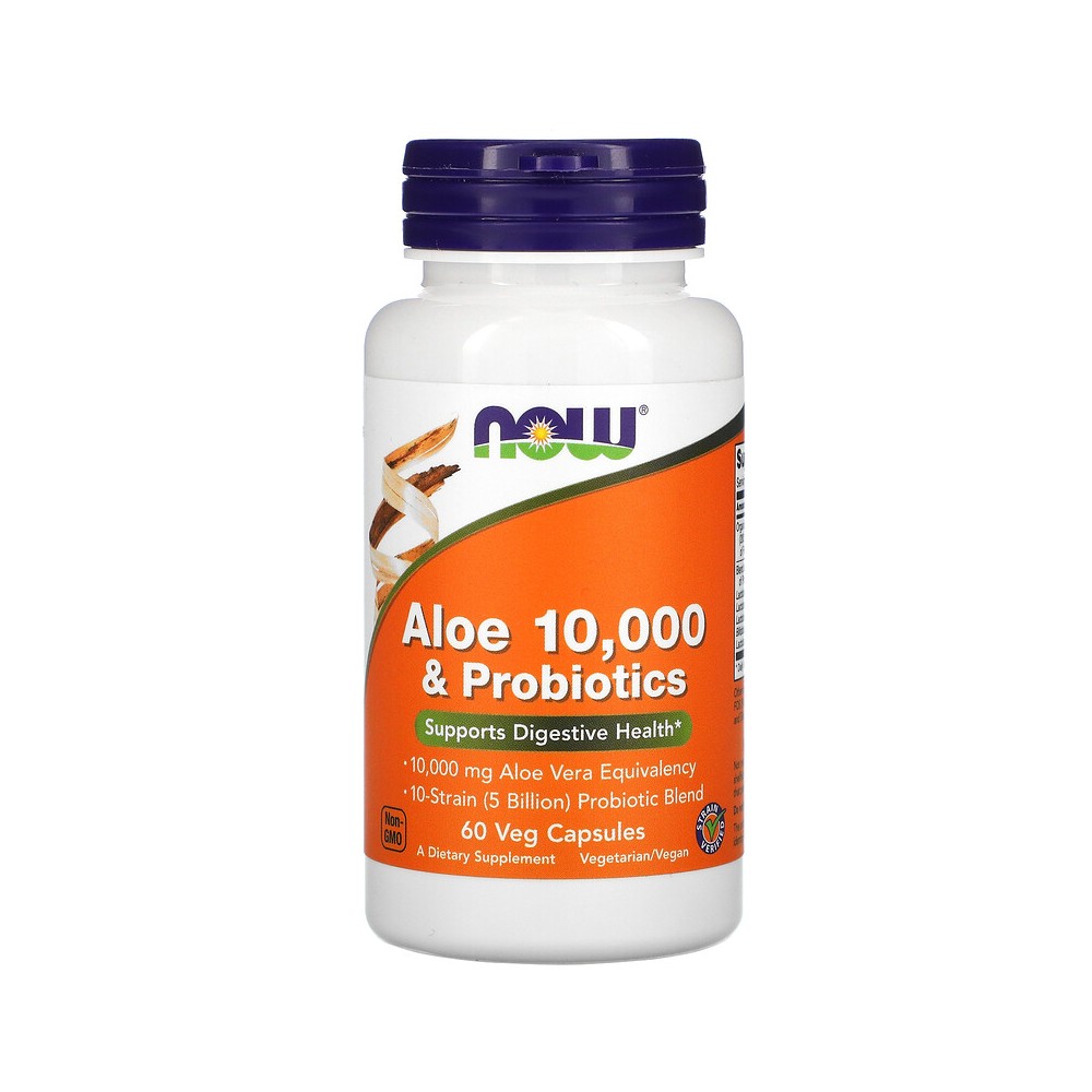 Aloe 10.000 y probióticos, 60 comprimidos vegetarianos de NOW Foods now suplementos NOW-03029 Ayudas aparato Digestivo salud.bio