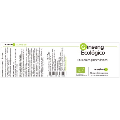 Ginseng Rojo ecológico 200mg 90Cáp de Anastore Bio Anastore Bio NA-05 Cansancio, fatiga, astenia primaveral salud.bio