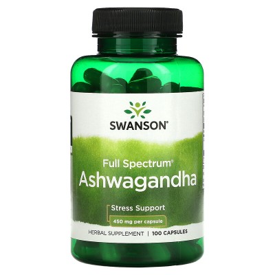 Ashwagandha, 450 mg, 100 cápsulas de Swanson Swanson SWV-01957 Estados emocionales, ansiedad, estrés, depresión, relax salud.bio