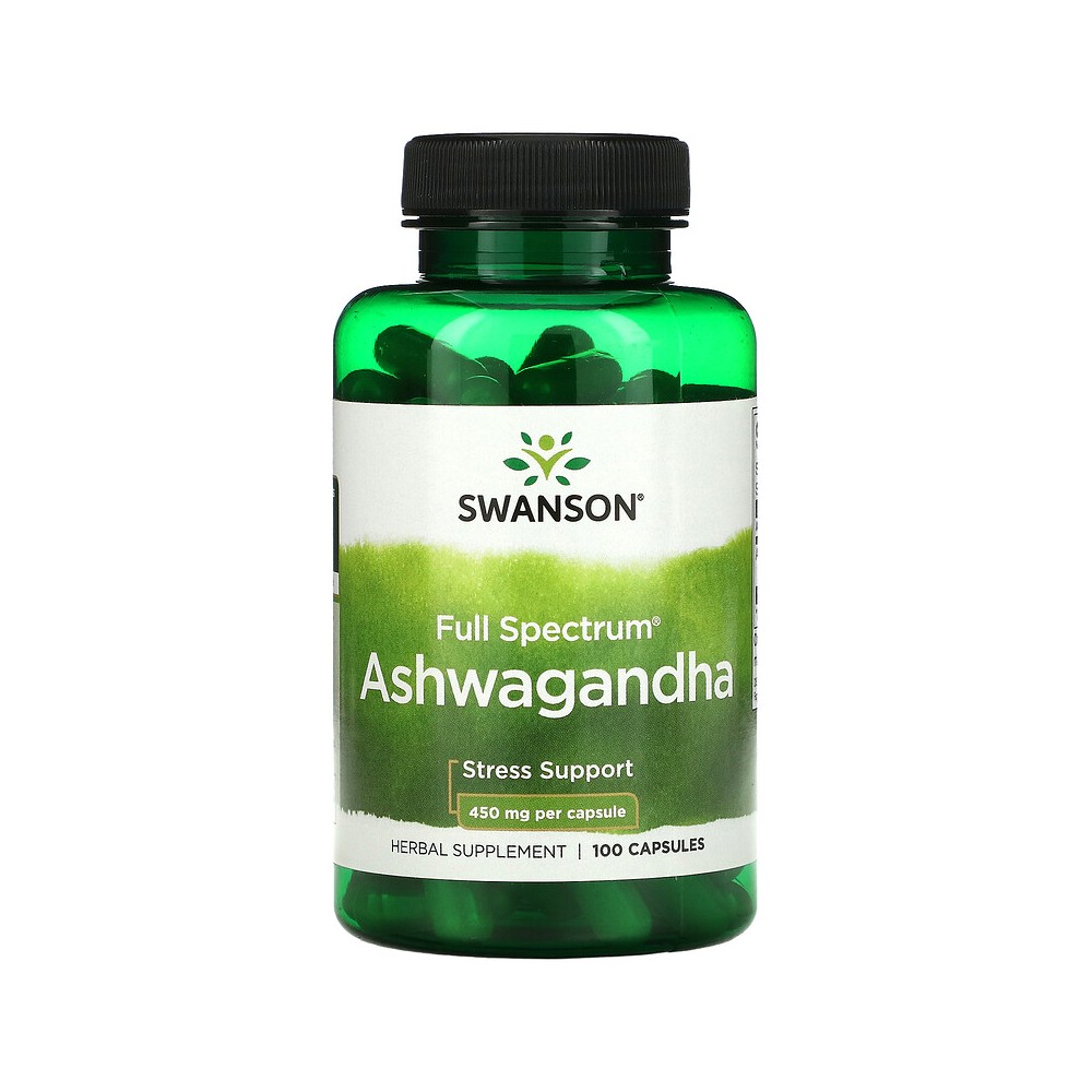 Ashwagandha, 450 mg, 100 cápsulas de Swanson Swanson SWV-01957 Estados emocionales, ansiedad, estrés, depresión, relax salud.bio