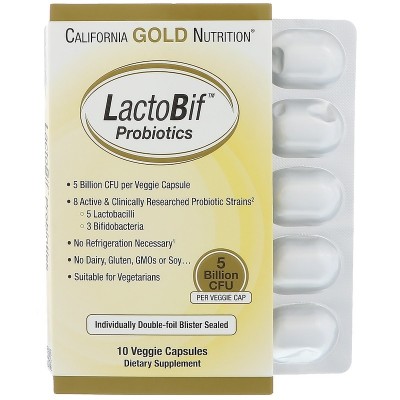 Probióticos LactoBif, 5 Billones CFU, 10 ó 60 Cápsulas Veggie de California Gold Nutrition California Gold Nutrition  Ayudas ...