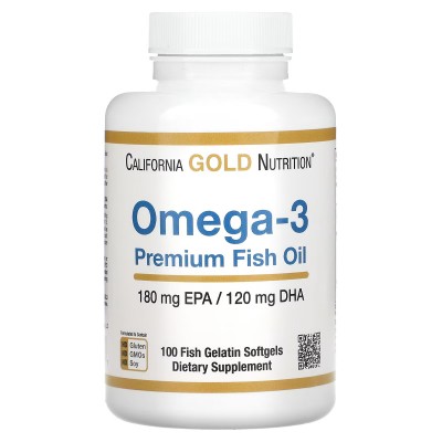 Aceite de pescado prémium con omega-3, 180 EPA/120 DHA, 100 perlas de California Gold Nutrition California Gold Nutrition MLI...