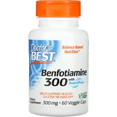 B-1 Benfotiamina con BenfoPure, 300 mg, 60 cápsulas vegetales de Doctor's Best DOCTOR'S BEST DRB-00270 Ayuda Glucemia y Diabe...
