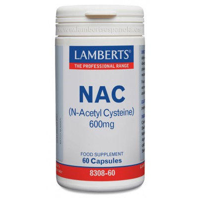 NAC N-Acetil L-Cisteína, 600mg, 60 cápsulas de Lamberts Lamberts Española S.L. LAM-41285 Higado y sistema hepatobiliar salud.bio