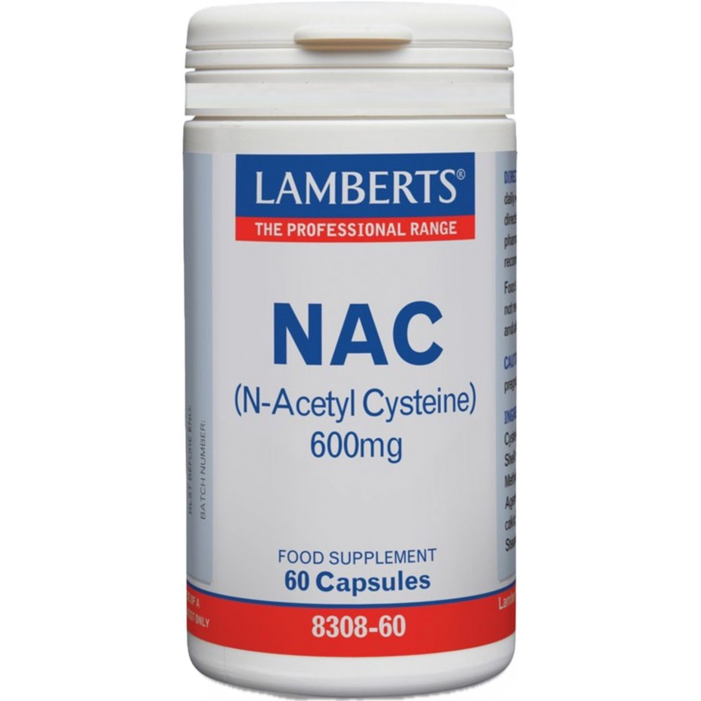 NAC N-Acetil L-Cisteína, 600mg, 60 cápsulas de Lamberts Lamberts Española S.L. LAM-41285 Higado y sistema hepatobiliar salud.bio