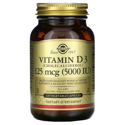 Vitamina D3 (colecalciferol), 125mcg (5.000 UI), 120 cápsulas blandas de Solgar SOLGAR SOL-03313 Vitamina A y D salud.bio