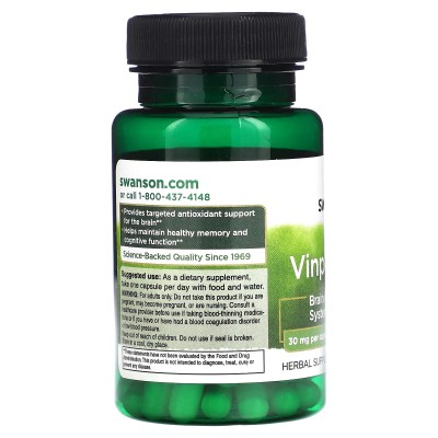 Vinpocetine Memory support, 30 mg, 60 cápsulas Vegetales de Swanson Swanson SWV-11734 Ayuda Funcion Celebral salud.bio
